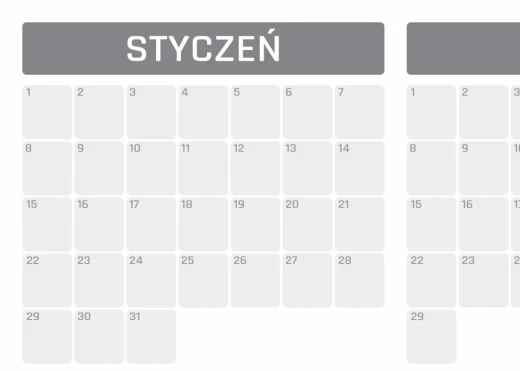 Suchościeralna tablica z nadrukiem kalendarza w zbliżeniu na miesiąc styczeń z szarym nagłówkiem