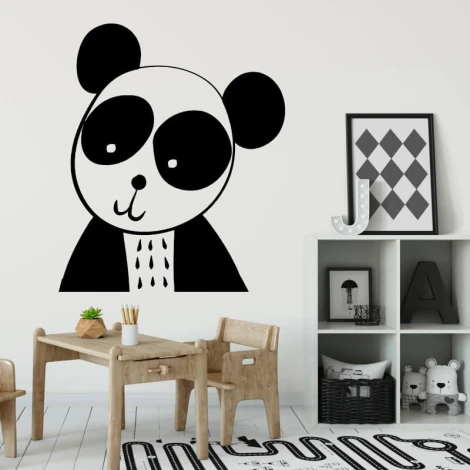 Naklejka na ścianę dla dzieci panda 2492 - Aranżacja w pokoju dziecięcym. Ściany w jasnym kolorze, meble w naturalnym