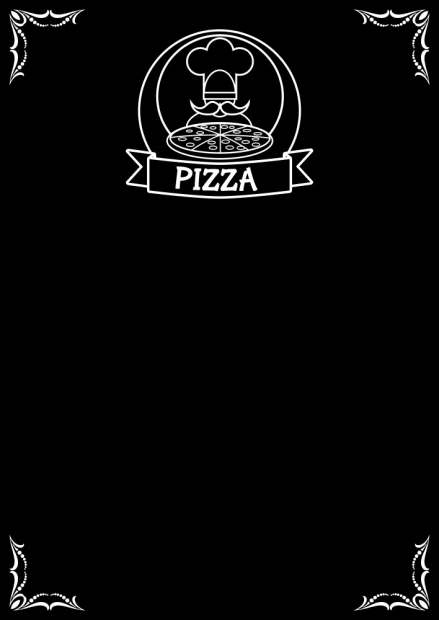 Tablica kredowa z przykładowym białym nadrukiem logo pizzy i narożników na białym tle