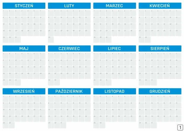 Tablica magnetyczna suchościeralna kalendarz roczny uniwersalny 459 - Wzór graficzny. Prosta siatka z nazwami miesięcy
