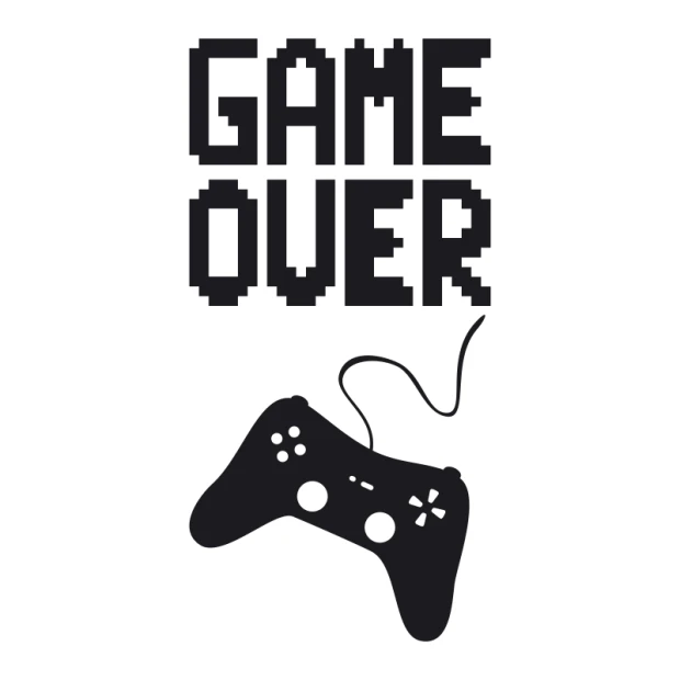 Naklejka na ścianę dla dzieci Game over 2495 - Wzór graficzny. Czarny napis GAME OVER oraz kontroler do gier