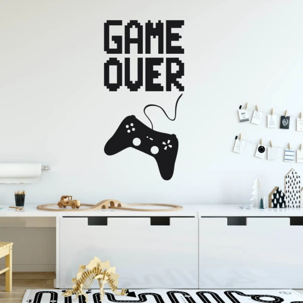 Szablon malarski dla dzieci game over 2495 - Aranżacja w pokoju dziecięcym. Ściany w jasnych kolorach, nowoczesne meble
