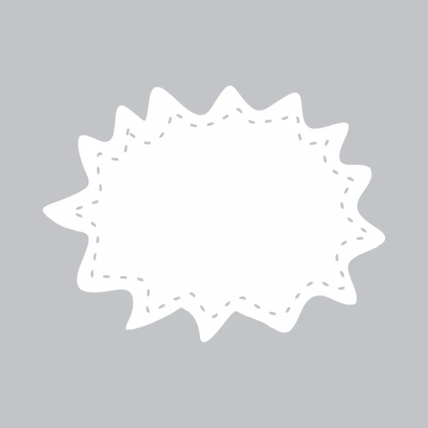 Tablica suchościeralna w kształcie dymka z przerywaną linią na jednolitym tle