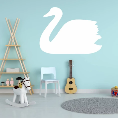 Tablica suchościeralna łabądź 377 - Aranżacja w pokoju dziecięcym. Ściany w jasnym odcieniu niebieskim