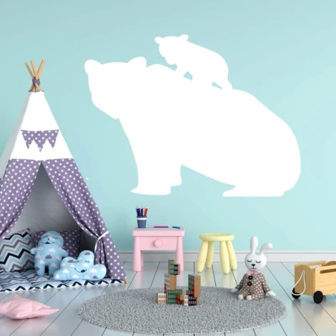 Tablica suchościeralna misie 371 - Aranżacja w pokoju dziecięcym. Ściany w jasnym kolorze, namiot i kolorowe meble