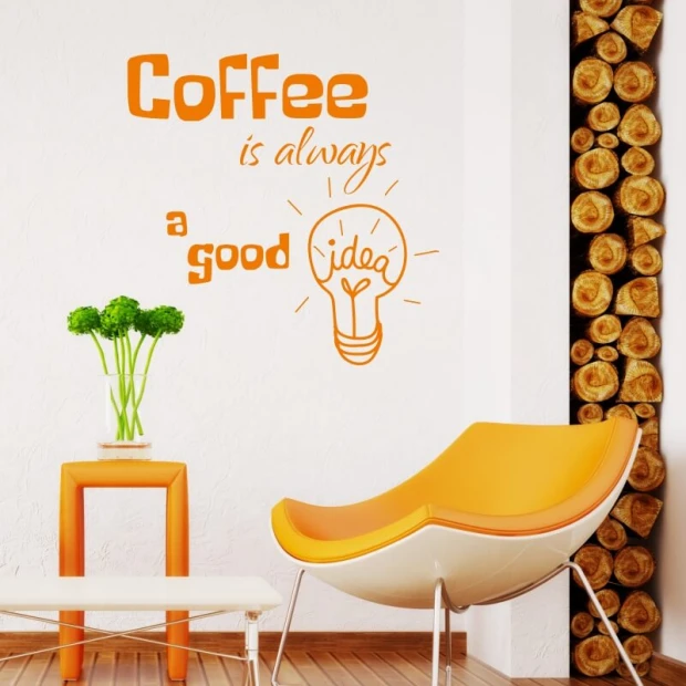 Naklejka na ścianę Coffee is always a good idea 2514 - Aranżacja w salonie. Ściany w jasnym kolorze, nowoczesne meble