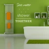 Naklejka na ścianę Save water shower together 2508 - Aranżacja w łazience. Zielone ściany, biały brodzik, szare półki