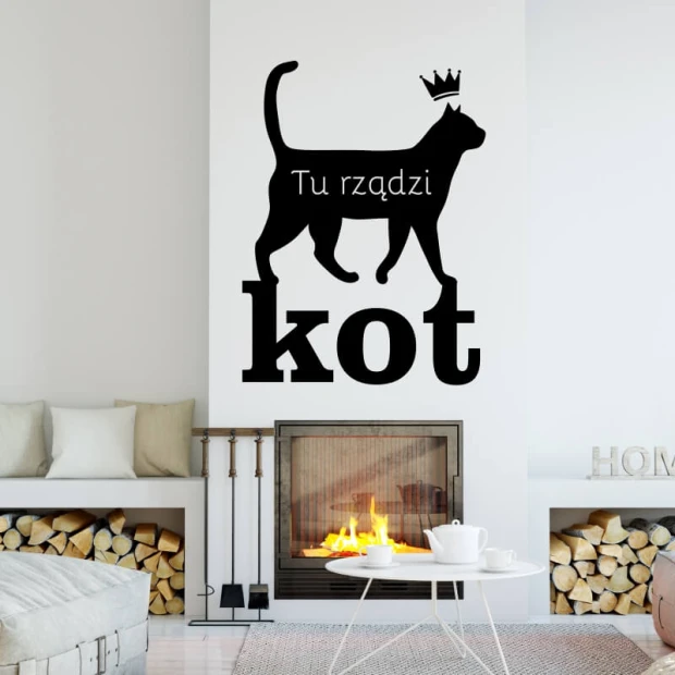 Naklejka na ścianę Tu rządzi kot 2511 - Aranżacja w salonie. Ściany w jasnym kolorze, minimalistyczne meble