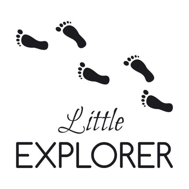 Szablon malarski Little explorer 2506 - Wzór graficzny. Wzór przedstawia odciski stóp oraz napis w stylizowanej czcionce