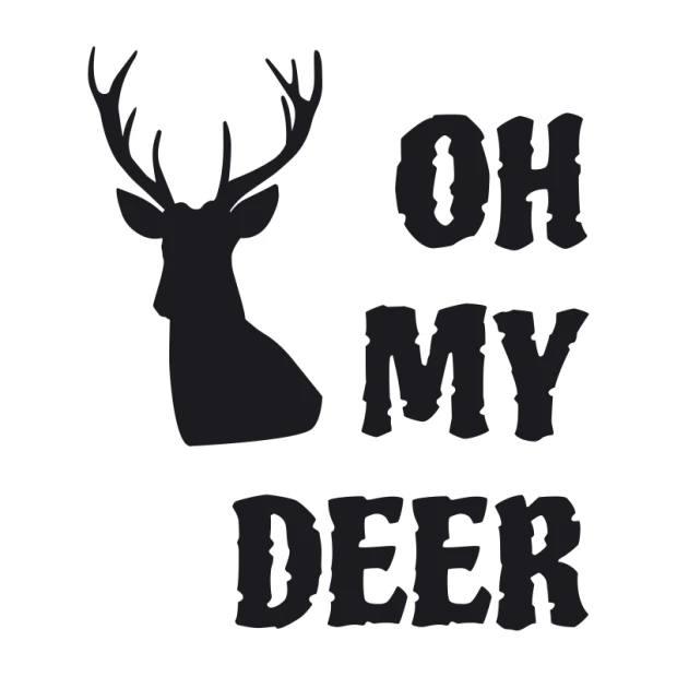 Szablon malarski z napisem Oh my deer i głową jelenia przedstawiony jako czarna wizualizacja wzoru na białym tle