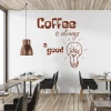 Szablon na ścianę Coffee is always a good idea 2514 - Aranżacja w kuchni. Ściany w jasnym kolorze, drewniane elementy