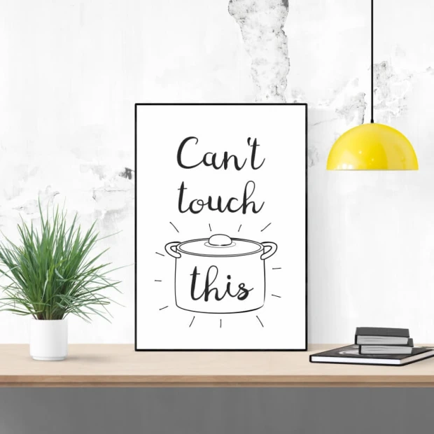 Plakat Cant touch this 235 - Wzór graficzny. Na białym tle czarny garnek z napisem w stylu ręcznym
