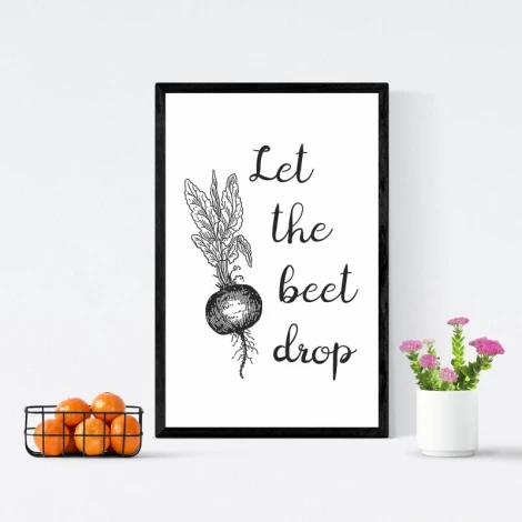 Plakat Let the beet drop 248 - Wzór graficzny. Rysunek buraka z napisem w stylu ręcznego pisma