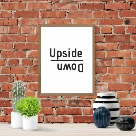 Plakat Upside down 236 - Aranżacja w salonie. Ceglana ściana, rośliny i różne naczynia