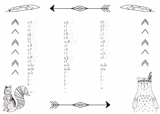 Tablica dla dzieci nauka pisania suchościeralna magnetyczna EDU 061 - Wzór graficzny. Na tablicy widoczne są litery, cyfry