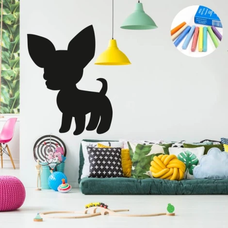 Naklejka kredowa dla dzieci pies 396 - Aranżacja w pokoju dziecięcym. Ściany w jasnych kolorach, meble w różnych odcieniach