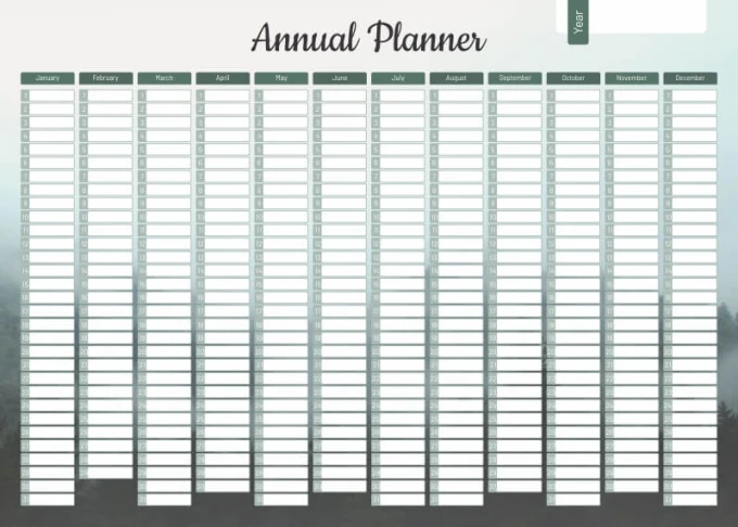 Tablica magnetyczna suchościeralna Annual planner 467 - Wzór graficzny. Prostokątne pola z nazwami miesięcy i miejscami