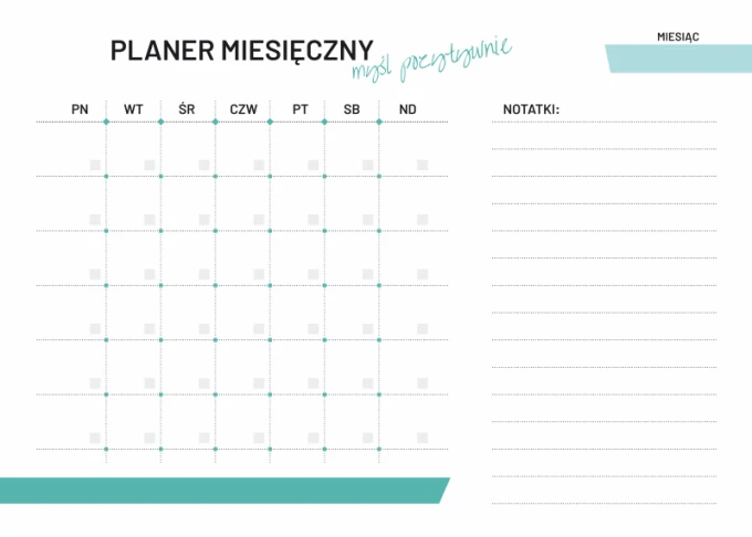 Tablica magnetyczna suchościeralna Planer miesięczny 469 - Wzór graficzny. Prosty układ z siatką dni i miejscem na notatki