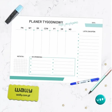 Tablica magnetyczna suchościeralna Planer tygodniowy 473 - Wzór graficzny. Prostokątna tablica z siatką, dni tygodnia
