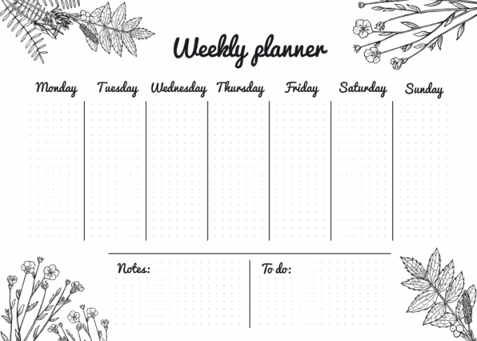 Tablica magnetyczna suchościeralna Weekly planner 470 z eleganckim rysunkiem kwiatów, idealna do now