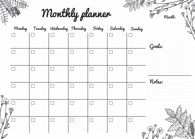 Tablica magnetyczna suchościeralna Monthly planner 471 - Wzór graficzny. Grafika przedstawia siatkę kalendarza z kwadratami