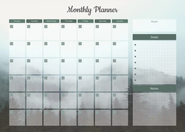 Tablica suchościeralna Monthly planner 466 - Wzór graficzny. Prostokątna siatka z dniami tygodnia i miejscem na notatki