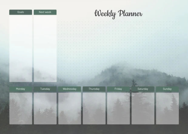 Tablica suchościeralna Weekly planner 465 - Wzór graficzny. Grafika przedstawia siatkę z miejscami na dni tygodnia