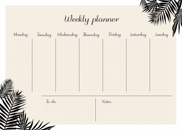 Tablica suchościeralna Weekly planner 468 - Wzór graficzny. Prosta kompozycja z dniami tygodnia i miejscem na notatki