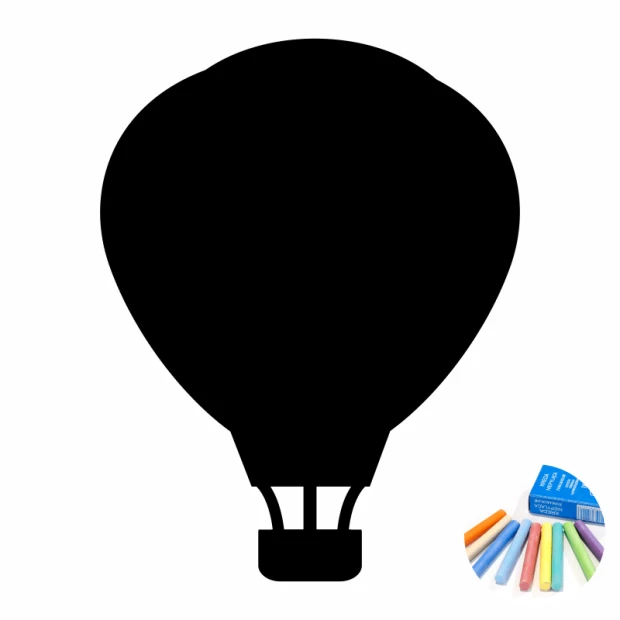 Naklejka kredowa dla dzieci balon 398 - Wzór graficzny. Balon w kształcie dużej sylwetki z kolorowymi kredami obok
