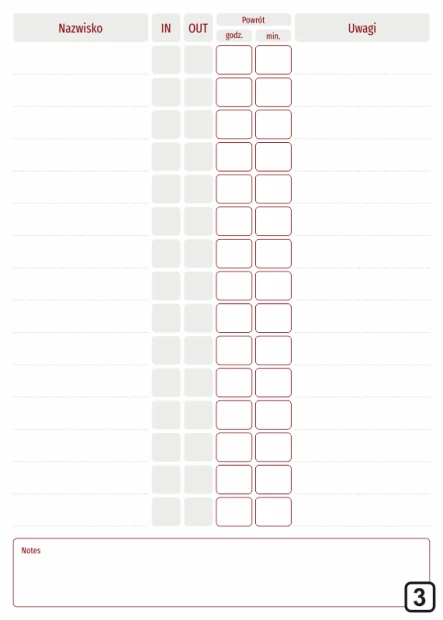 Tablica suchościeralna lean lista obecności 132 - Wzór graficzny. Siatka z kolumnami i wierszami, miejsca na notatki