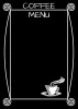 Tablica kredowa z nadrukiem coffee menu 088 - Wzór graficzny. Czarny tle z białymi ramkami i napisem coffee menu