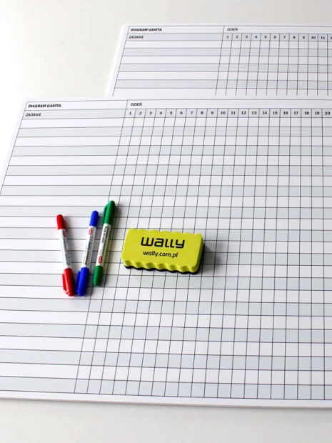 Tablica suchościeralna lean diagram Gantta miesięczny 074 - Wzór graficzny. Proste linie tworzą siatkę z kolumnami