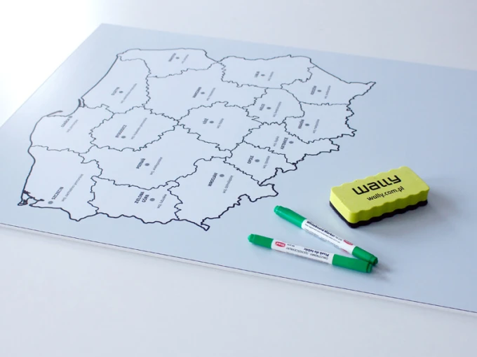 Magnetyczna tablica suchościeralna mapa Polski z podziałem na województwa 238 - Wzór graficzny. Mapa z konturami województw
