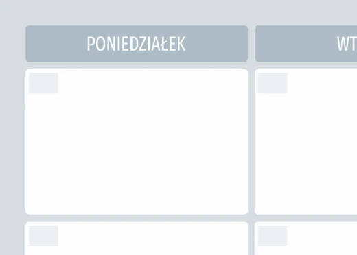 Tablica magnetyczna suchościeralna z nadrukiem planera tygodniowego w zbliżeniu na nagłówek Poniedziałek