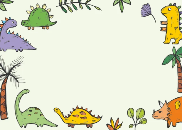 Tablica suchościeralna z nadrukiem kolorowych dinozaurów i roślin na białym tle