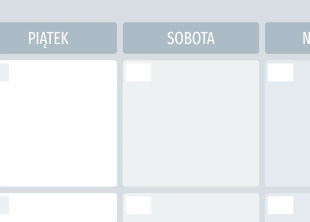 Detal tablicy suchościeralnej z nadrukiem planera tygodniowego pokazujący kolumny na piątek i sobotę