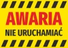 Naklejka Awaria, nie uruchamiać - Wzór graficzny. Duże litery w kolorze czerwonym na żółtym tle z czarnymi paskami