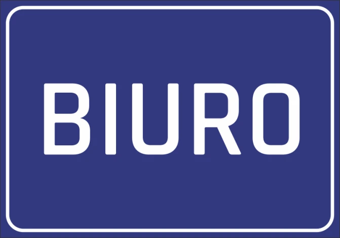 Naklejka Biuro - Wzór graficzny. Niebieskie tło z białym napisem BIURO w dużych literach