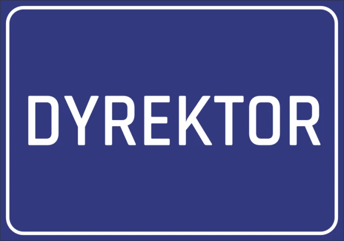 Naklejka Dyrektor - Wzór graficzny. Prostokątna naklejka z białym napisem DYREKTOR na niebieskim tle