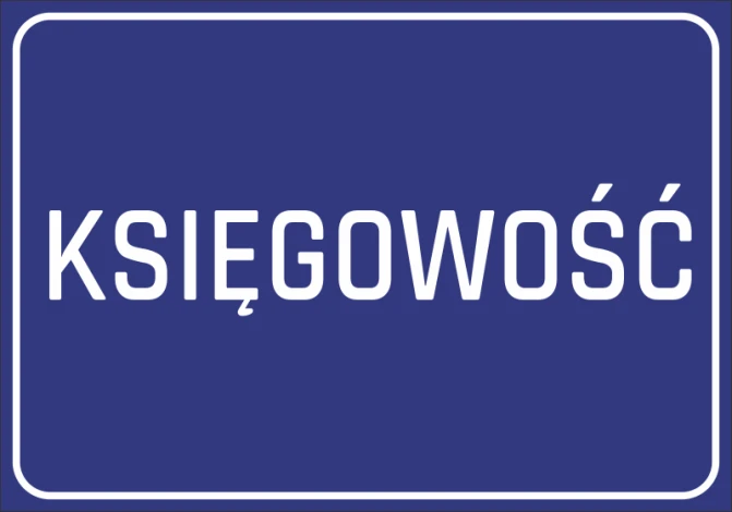 Naklejka Księgowość - Wzór graficzny. Niebieskie tło z białym napisem KSIĘGOWOŚĆ w dużej, prostokątnej czcionce