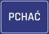 Naklejka Pchać - Wzór graficzny. Prosty prostokąt w granatowym tle z białym napisem PCHAĆ