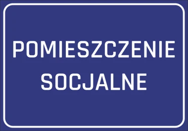 Naklejka Pomieszczenie socjalne - Wzór graficzny. Niebieskie tło z białym tekstem POMIESZCZENIE SOCJALNE