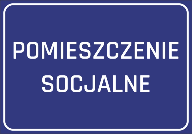 Naklejka Pomieszczenie socjalne - Wzór graficzny. Niebieskie tło z białym tekstem POMIESZCZENIE SOCJALNE