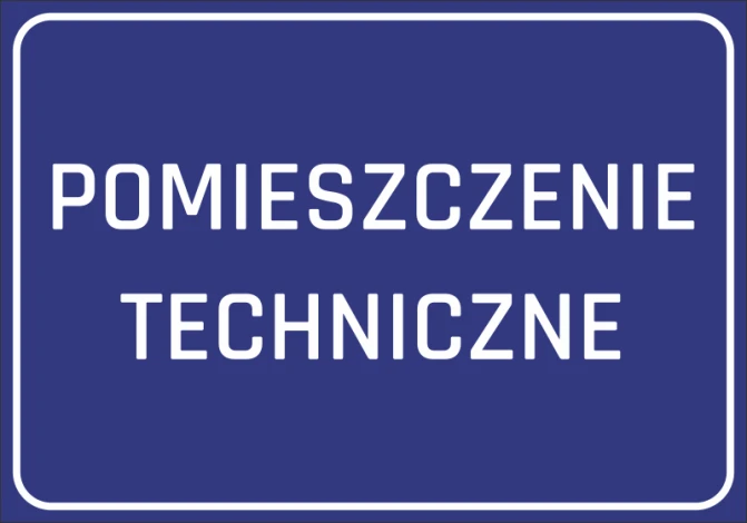 Naklejka Pomieszczenie techniczne - Wzór graficzny. Niebieskie tło z białym napisem POMIESZCZENIE TECHNICZNE