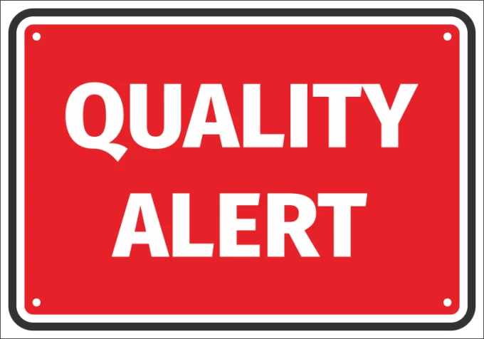 Naklejka Quality alert - Wzór graficzny. Czerwone tło z białym napisem QUALITY ALERT w dużych literach