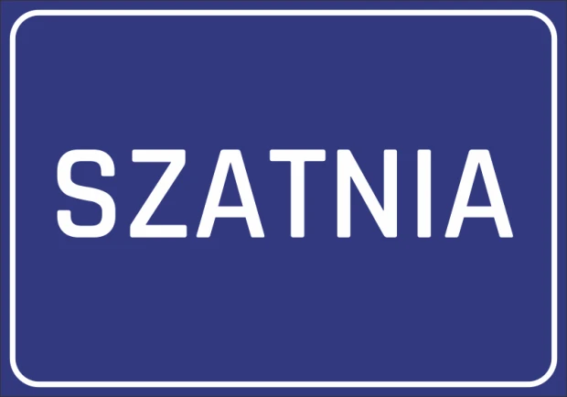 Niebieska prostokątna naklejka informacyjna na drzwi lub ścianę z białym napisem SZATNIA i ramką