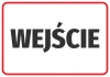 Naklejka wejście N046 - Wzór graficzny. Czerwony prostokąt z białym napisem WEJŚCIE w dużych literach