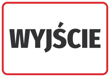 Naklejka Wyjście N047 - Wzór graficzny. Czerwony okrąg z białym napisem WYJŚCIE w dużych literach
