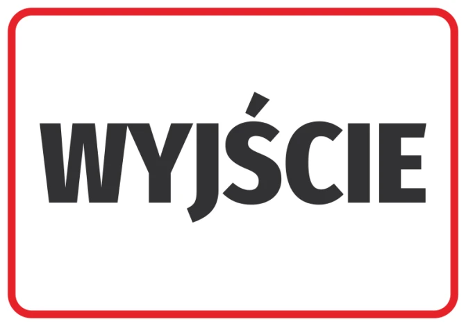 Naklejka Wyjście N047 - Wzór graficzny. Czerwony okrąg z białym napisem WYJŚCIE w dużych literach