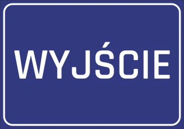Naklejka Wyjście N055 - Wzór graficzny. Niebieskie tło z białym napisem WYJŚCIE w dużych literach